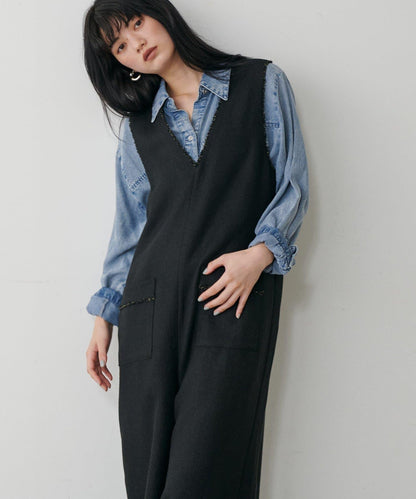 流蘇花呢揹帶褲