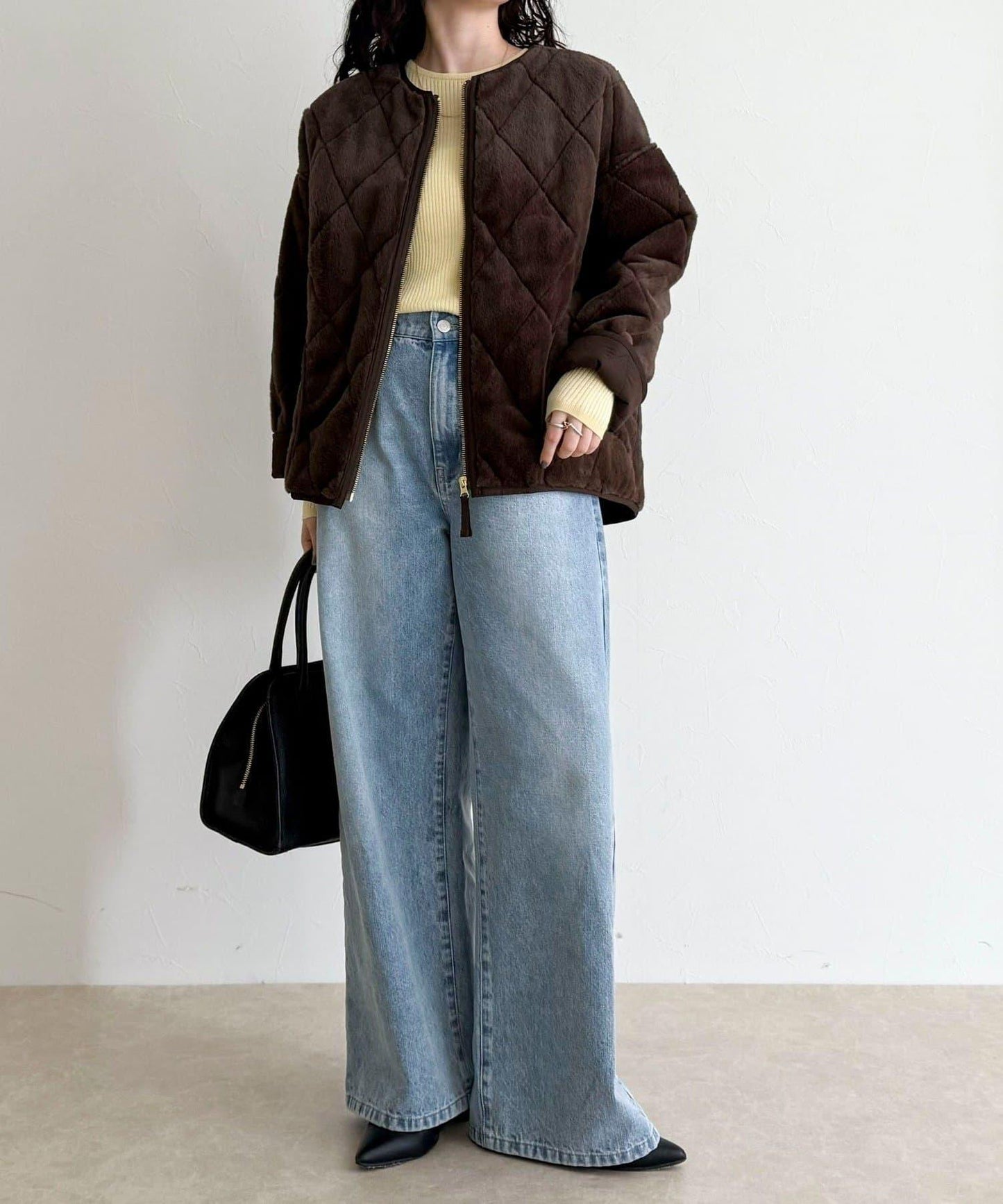 毛絨絎縫拉鍊大衣