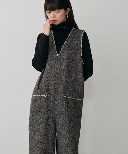 流蘇花呢揹帶褲