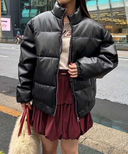 仿皮革泡芙夾克