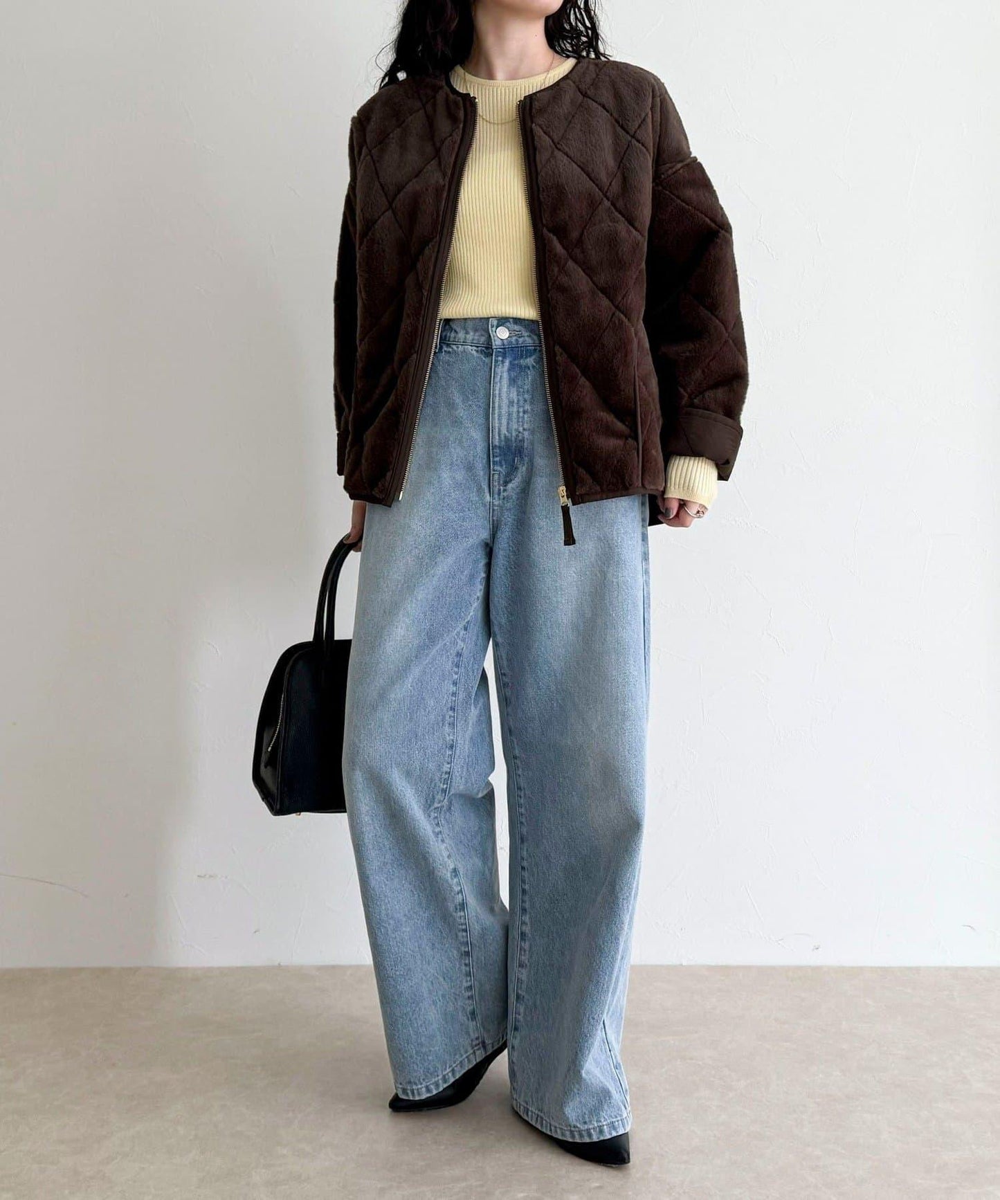 毛絨絎縫拉鍊大衣