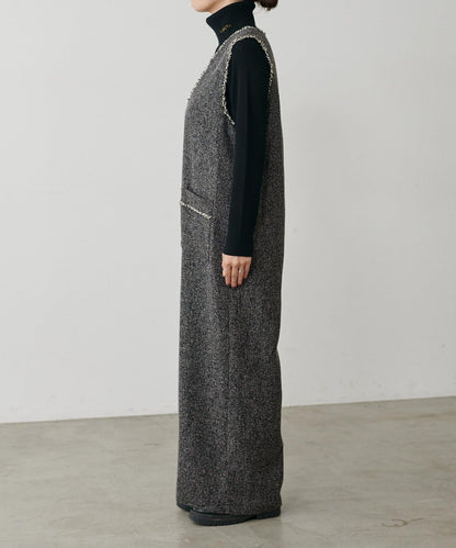 流蘇花呢揹帶褲