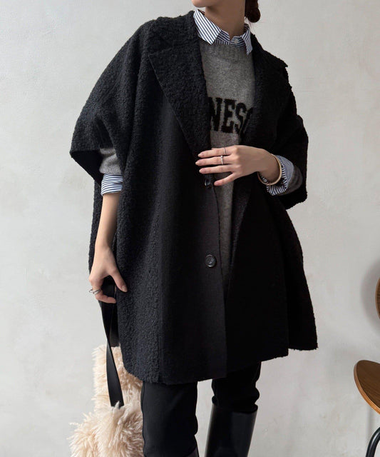 可雙面穿羊羔絨拉鍊斗篷大衣