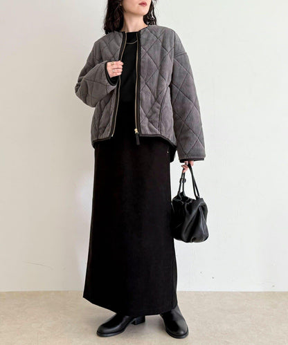 毛絨絎縫拉鍊大衣