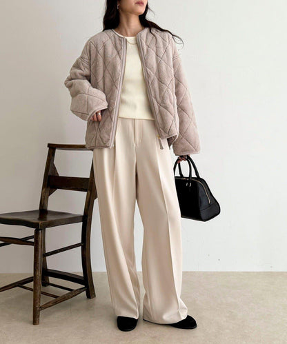 毛絨絎縫拉鍊大衣