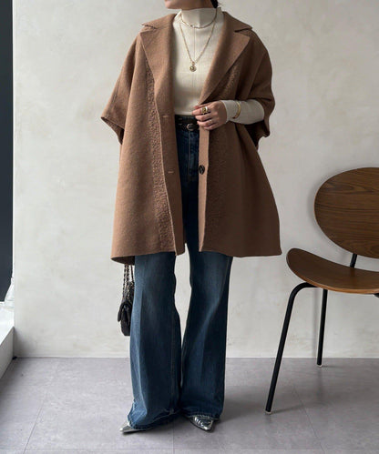 可雙面穿羊羔絨拉鍊斗篷大衣