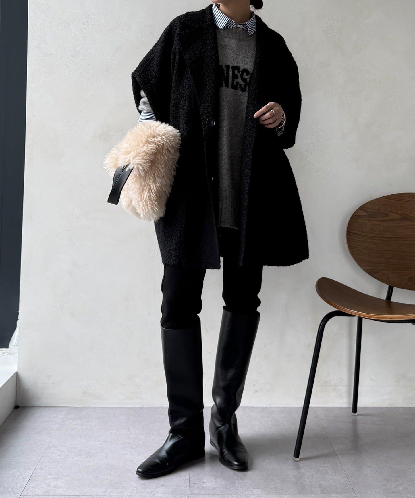 可雙面穿羊羔絨拉鍊斗篷大衣