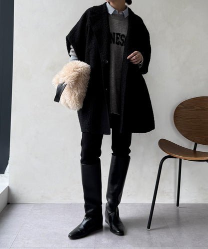 可雙面穿羊羔絨拉鍊斗篷大衣
