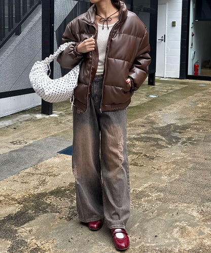 仿皮革泡芙夾克