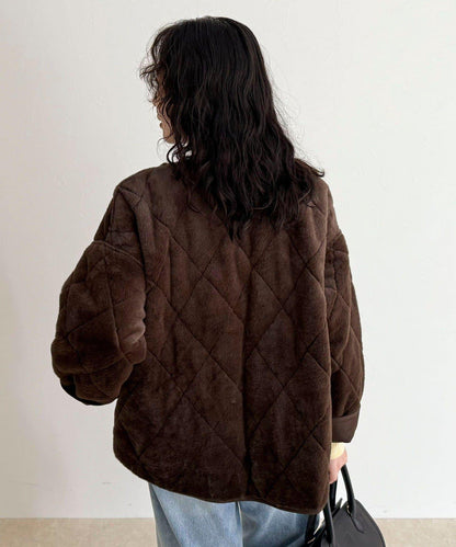 毛絨絎縫拉鍊大衣