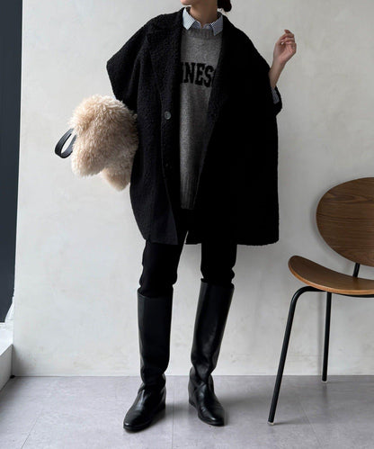可雙面穿羊羔絨拉鍊斗篷大衣