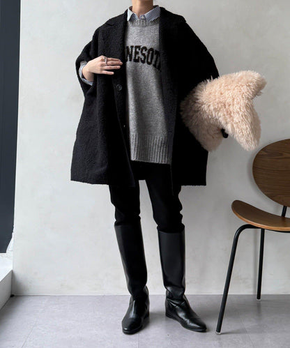 可雙面穿羊羔絨拉鍊斗篷大衣