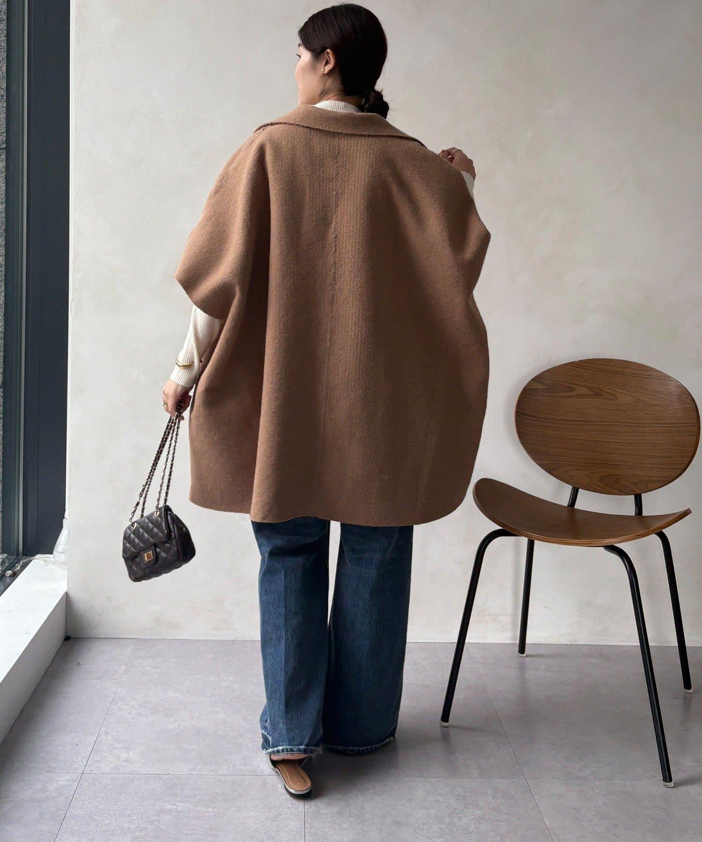 可雙面穿羊羔絨拉鍊斗篷大衣