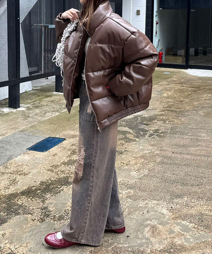 仿皮革泡芙夾克