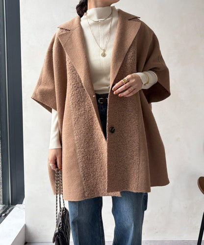 可雙面穿羊羔絨拉鍊斗篷大衣