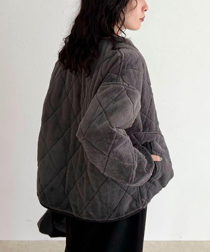 毛絨絎縫拉鍊大衣