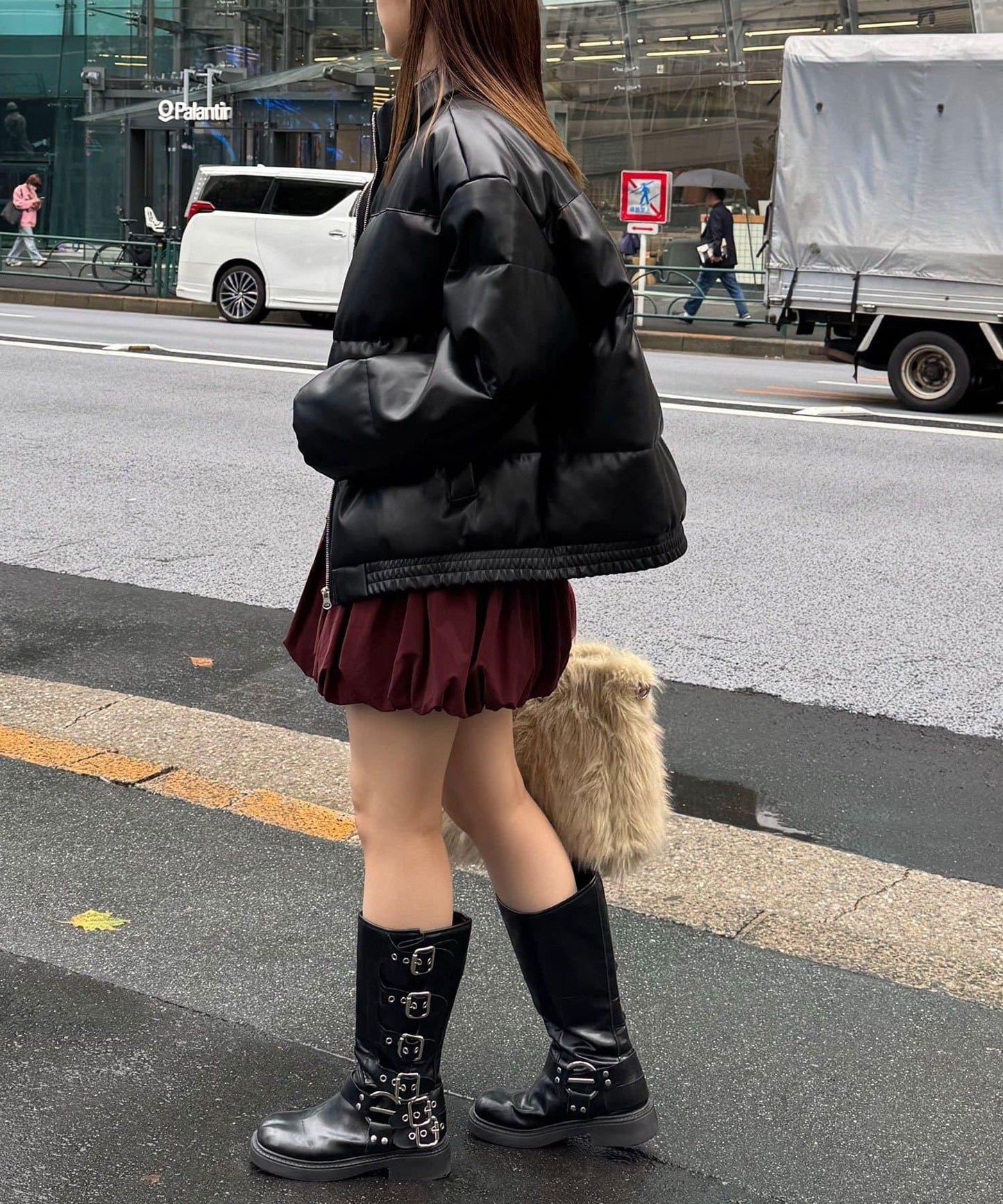 仿皮革泡芙夾克