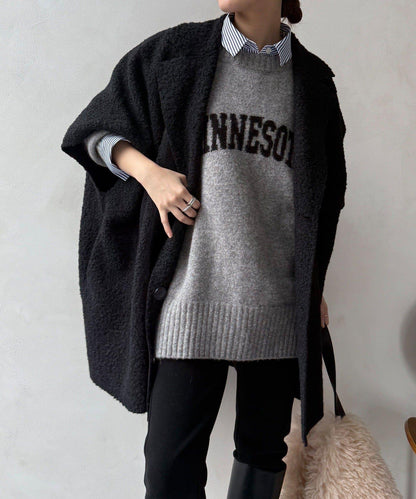 可雙面穿羊羔絨拉鍊斗篷大衣