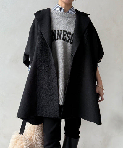 可雙面穿羊羔絨拉鍊斗篷大衣