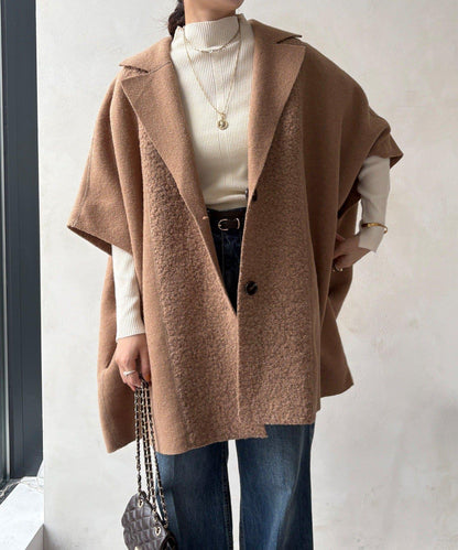 可雙面穿羊羔絨拉鍊斗篷大衣