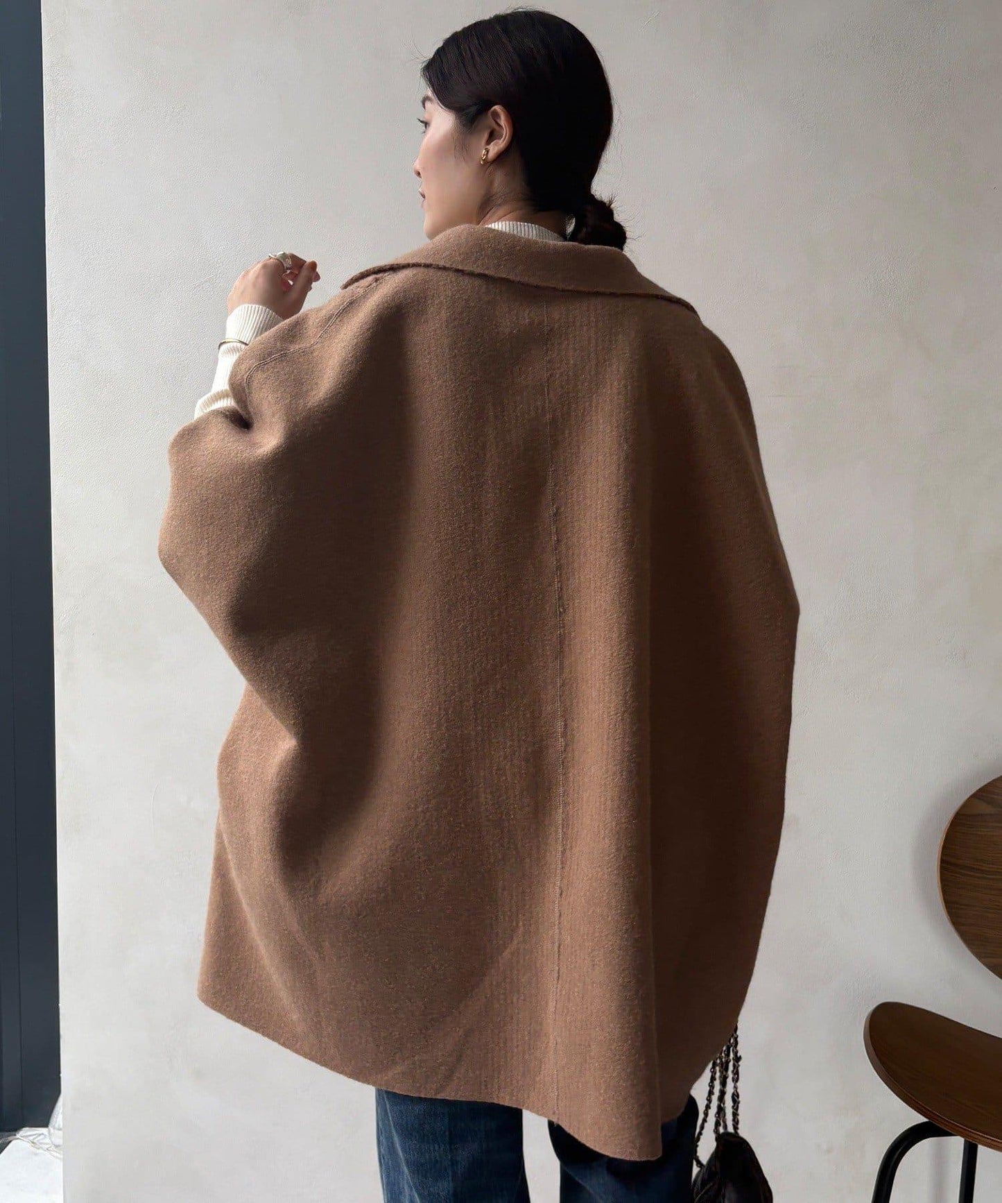 可雙面穿羊羔絨拉鍊斗篷大衣