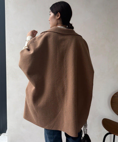 可雙面穿羊羔絨拉鍊斗篷大衣