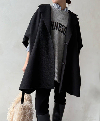 可雙面穿羊羔絨拉鍊斗篷大衣