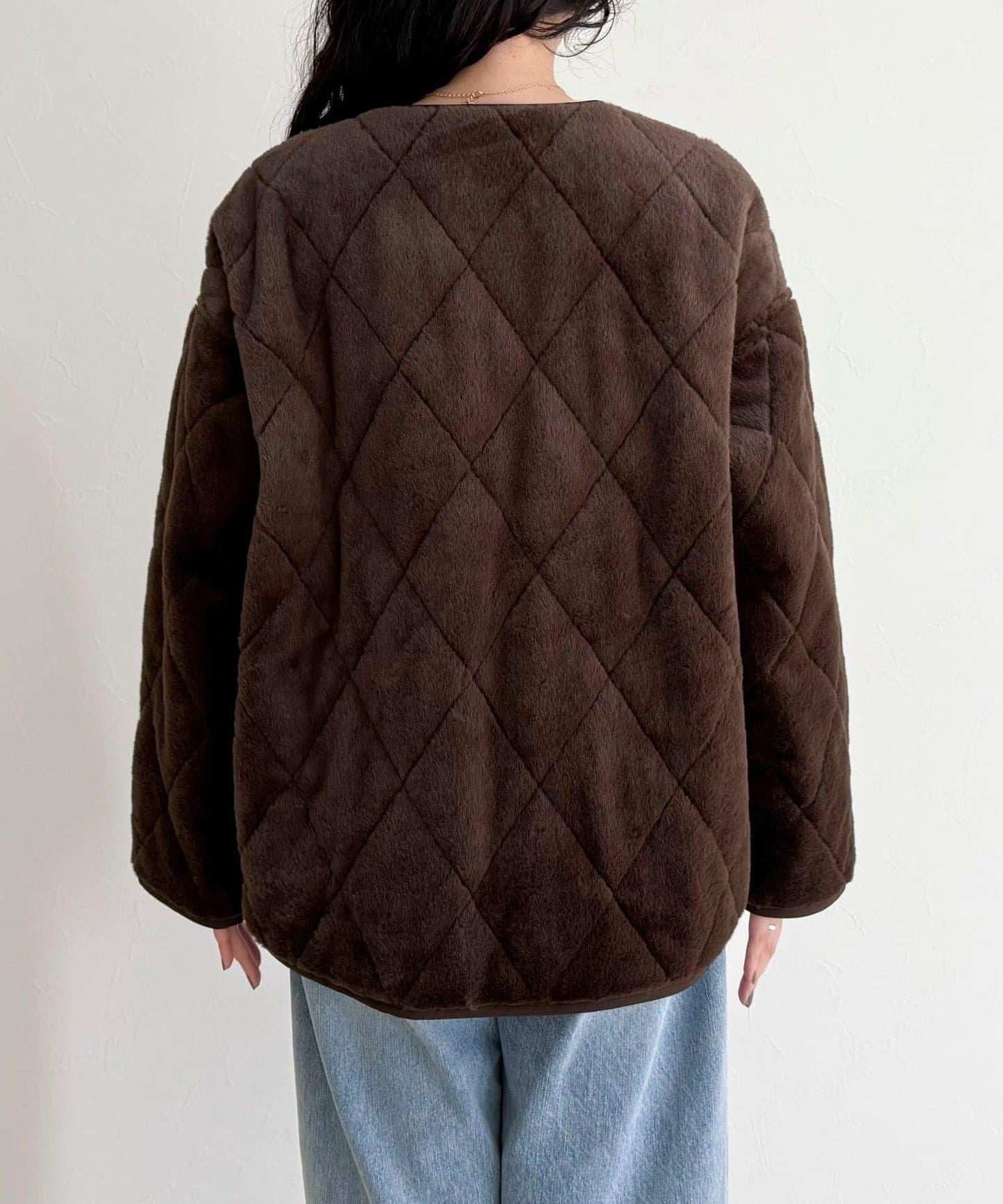 毛絨絎縫拉鍊大衣