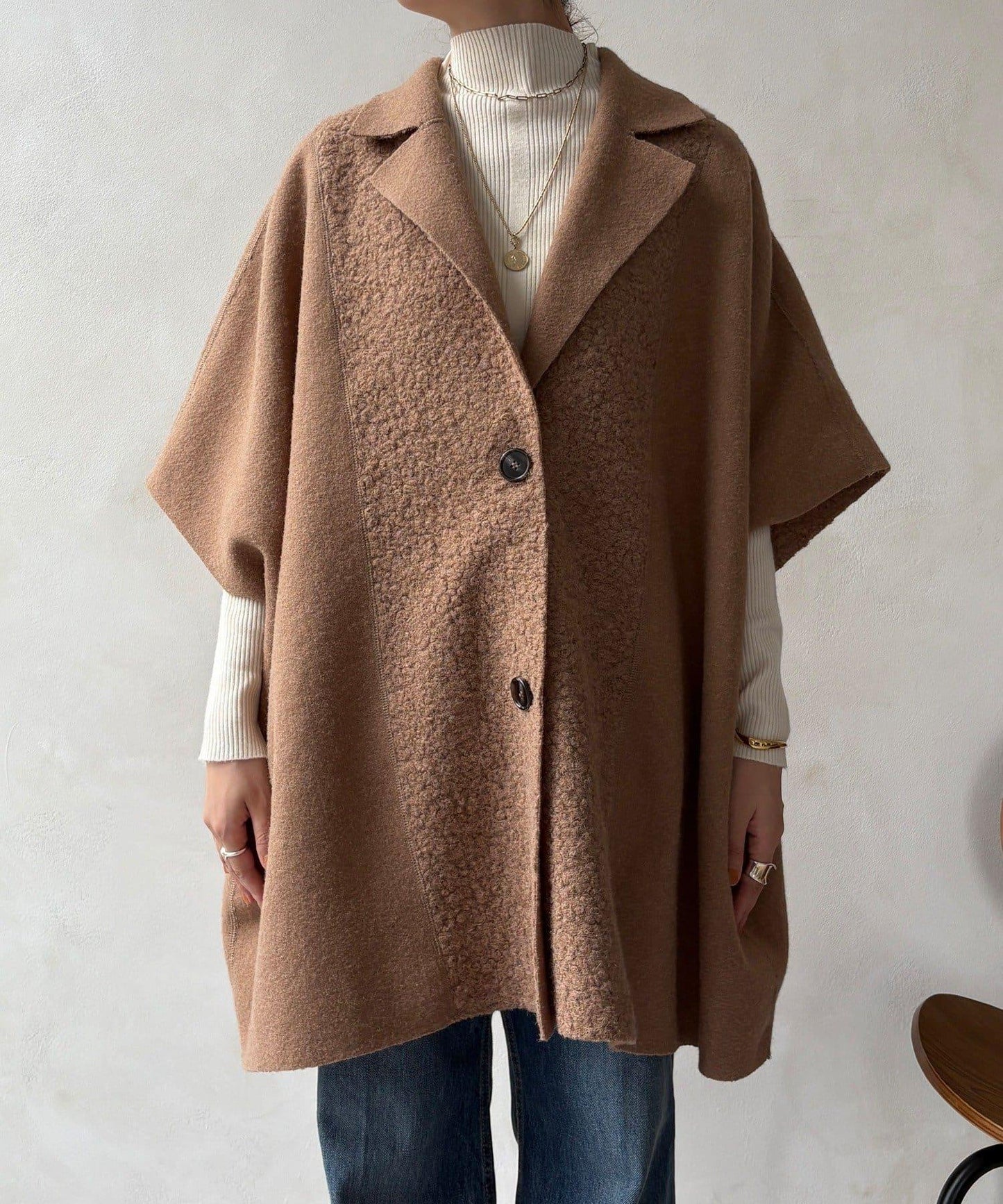 可雙面穿羊羔絨拉鍊斗篷大衣