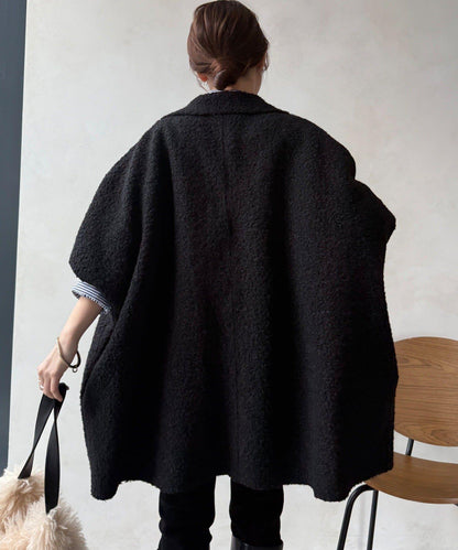 可雙面穿羊羔絨拉鍊斗篷大衣