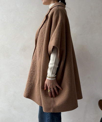 可雙面穿羊羔絨拉鍊斗篷大衣