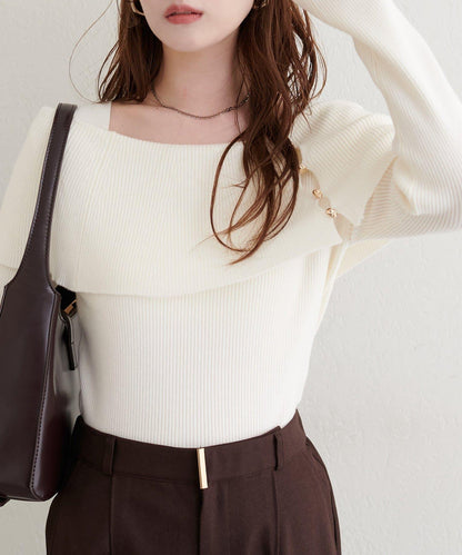 一字肩設計針織衫