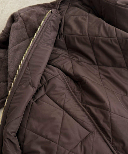 毛絨絎縫拉鍊大衣