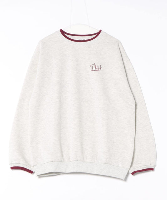 NUNIFE 條紋羅紋胸部刺繡加絨衛衣