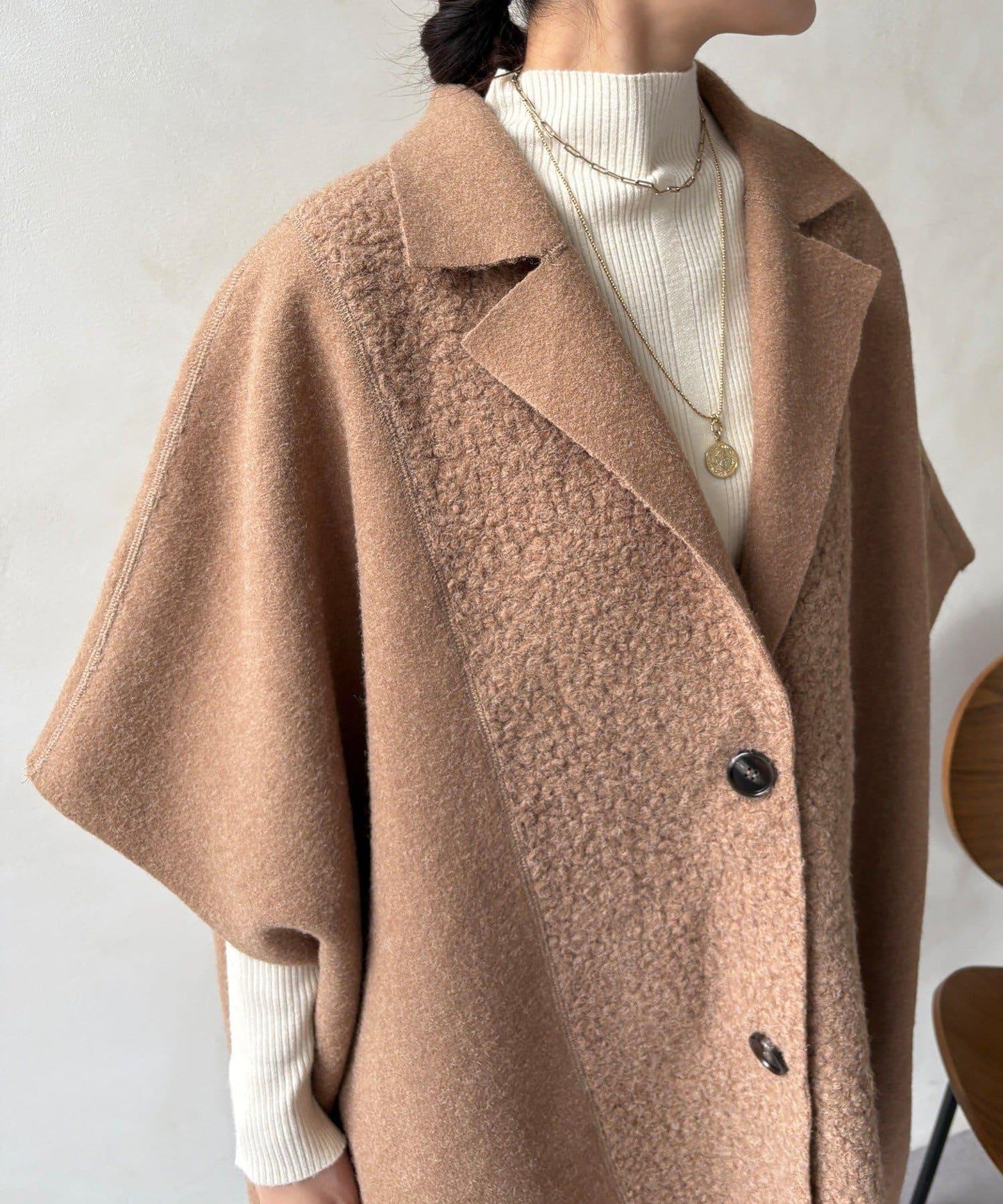 可雙面穿羊羔絨拉鍊斗篷大衣