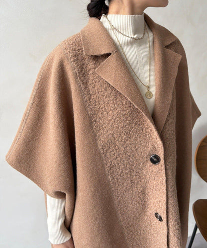 可雙面穿羊羔絨拉鍊斗篷大衣