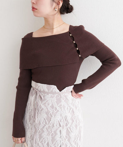 一字肩設計針織衫