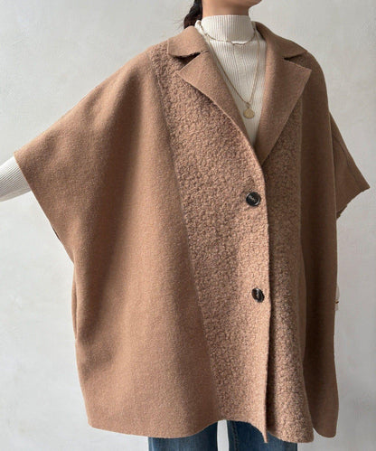 可雙面穿羊羔絨拉鍊斗篷大衣