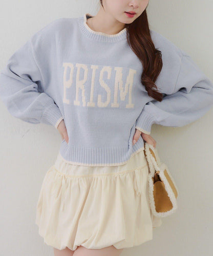 拼色條紋標誌針織衫