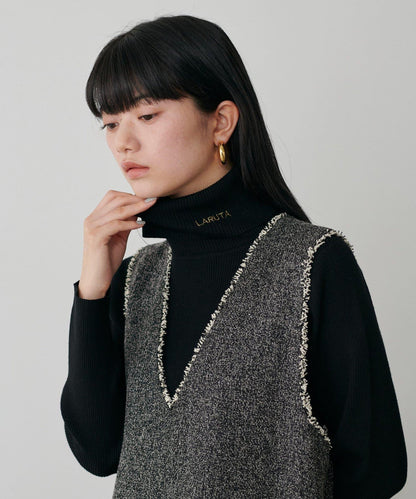LARUTA標誌刺繡羅紋高領衫