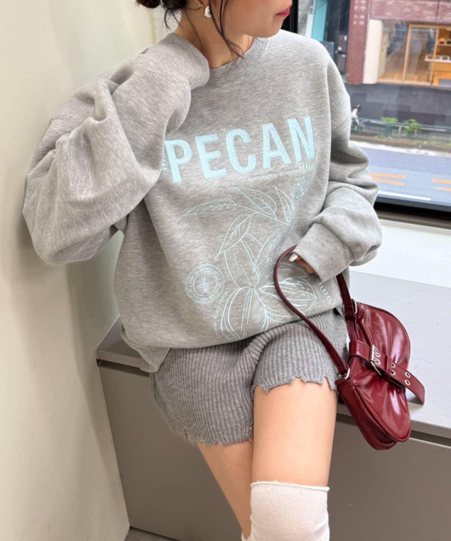 【NUNIFE】圖案刺繡加絨衛衣