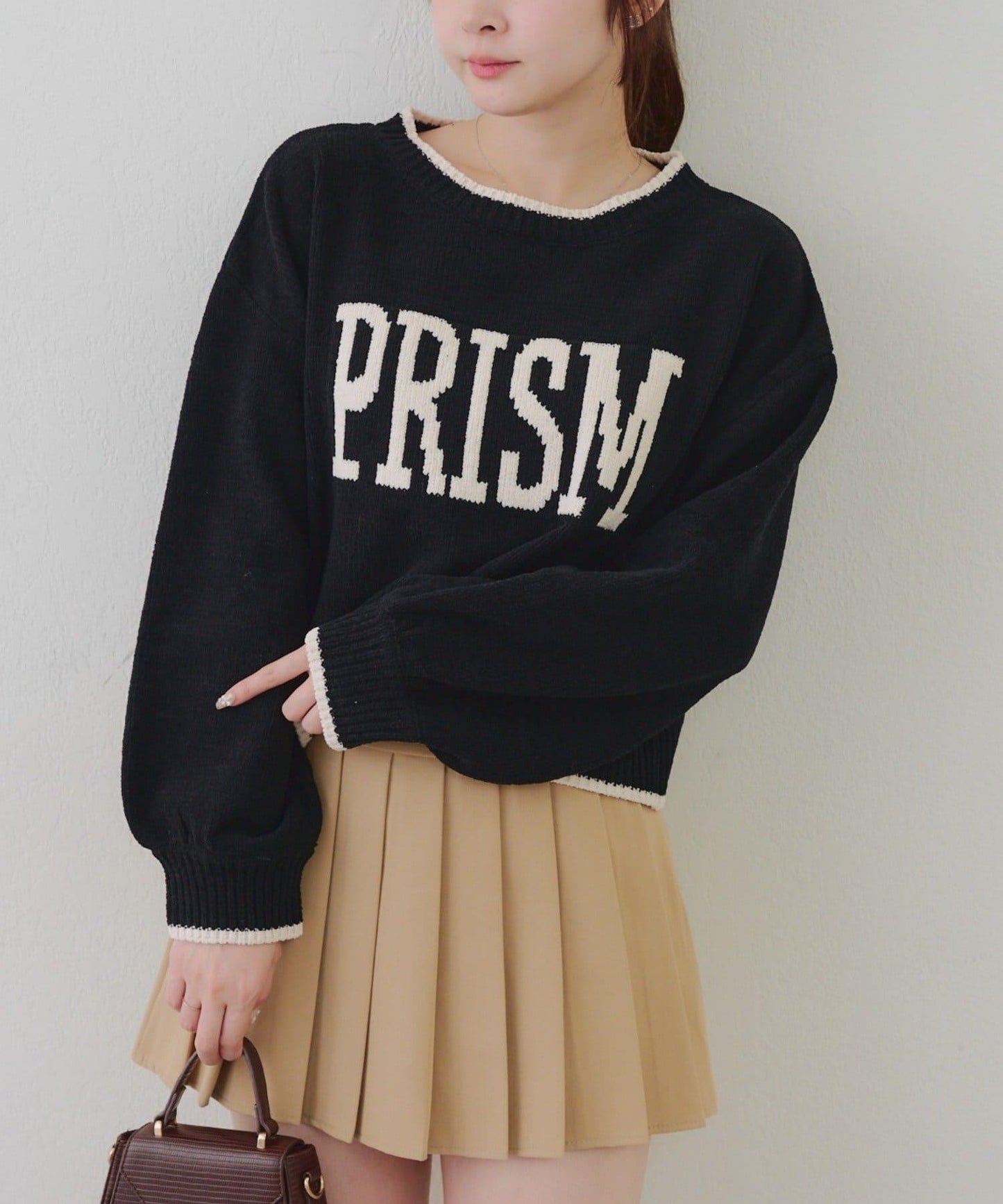 拼色條紋標誌針織衫