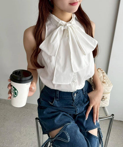 【one after another】美式無袖蝴蝶結襯衫