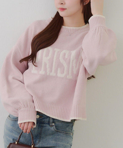 拼色條紋標誌針織衫