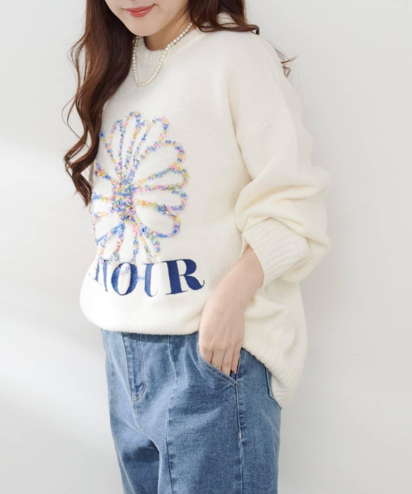 花卉提花針織衫