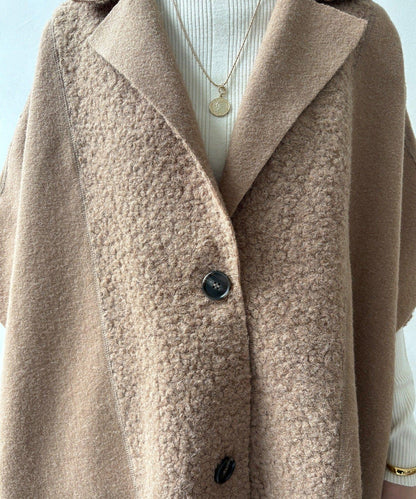 可雙面穿羊羔絨拉鍊斗篷大衣