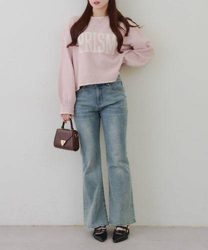 拼色條紋標誌針織衫