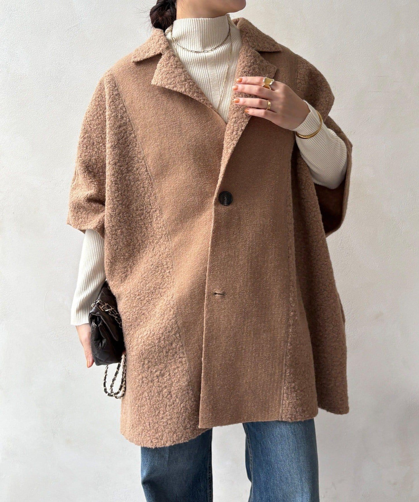 可雙面穿羊羔絨拉鍊斗篷大衣