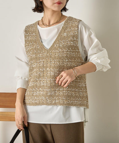 推文風格馬甲套裝襯衫