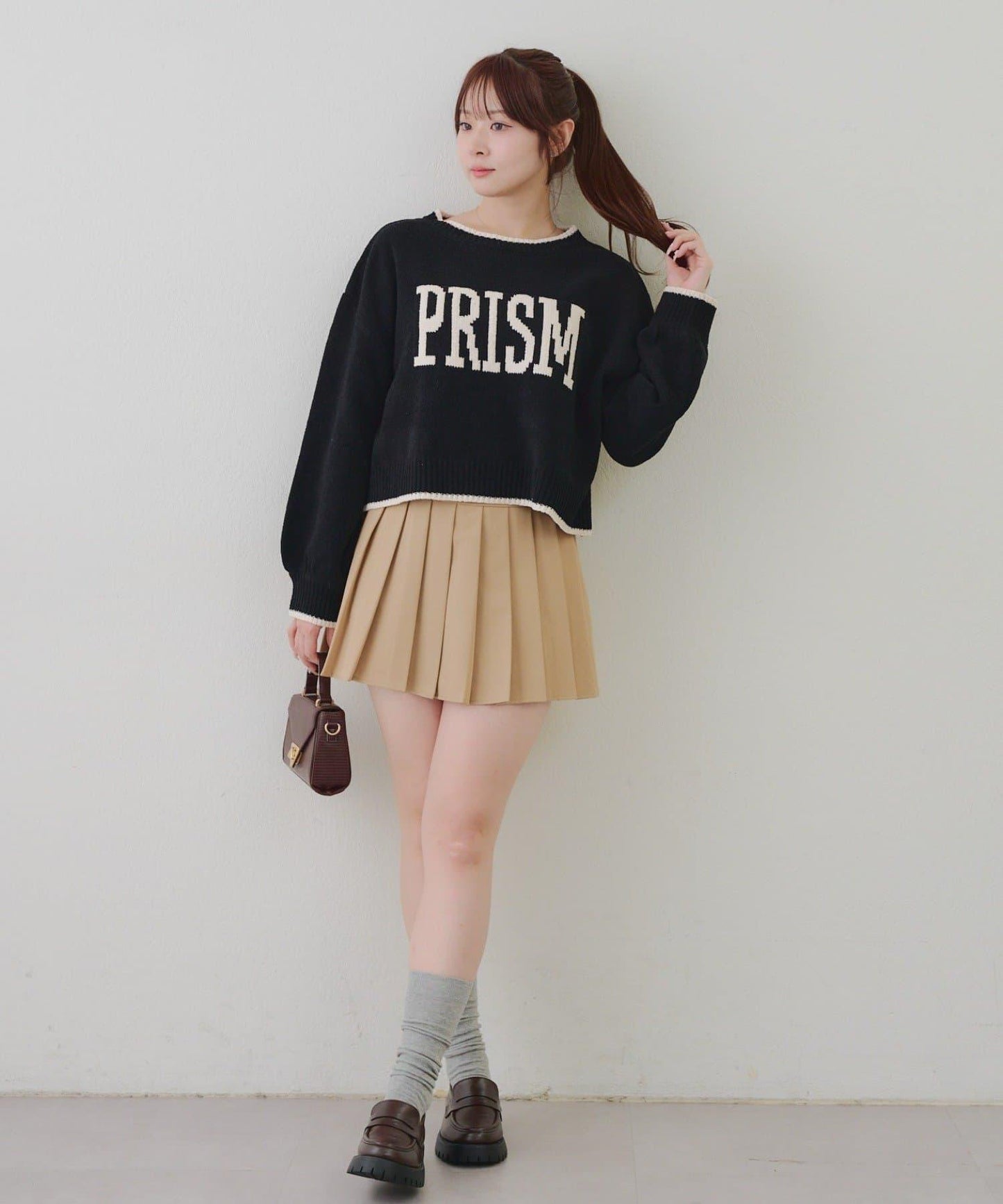 拼色條紋標誌針織衫